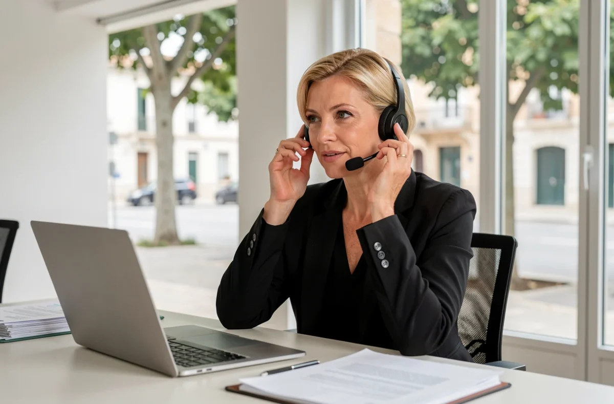Conseillère de l'agence Adéquat Intérim à Aix-en-Provence en communication téléphonique avec un candidat