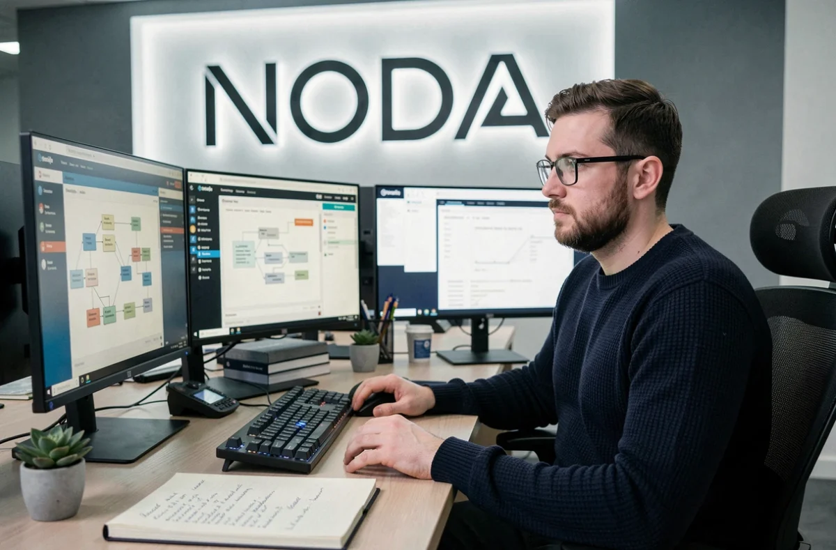 Développeur web de l'agence INODIA travaillant sur une architecture de site et des outils SEO dans un bureau moderne