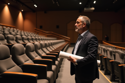 Architecte observant un théâtre moderne vide et spacieux