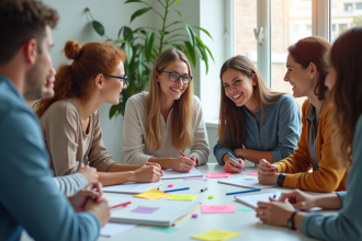 Groupe diversifié lors d'un atelier créatif en groupe