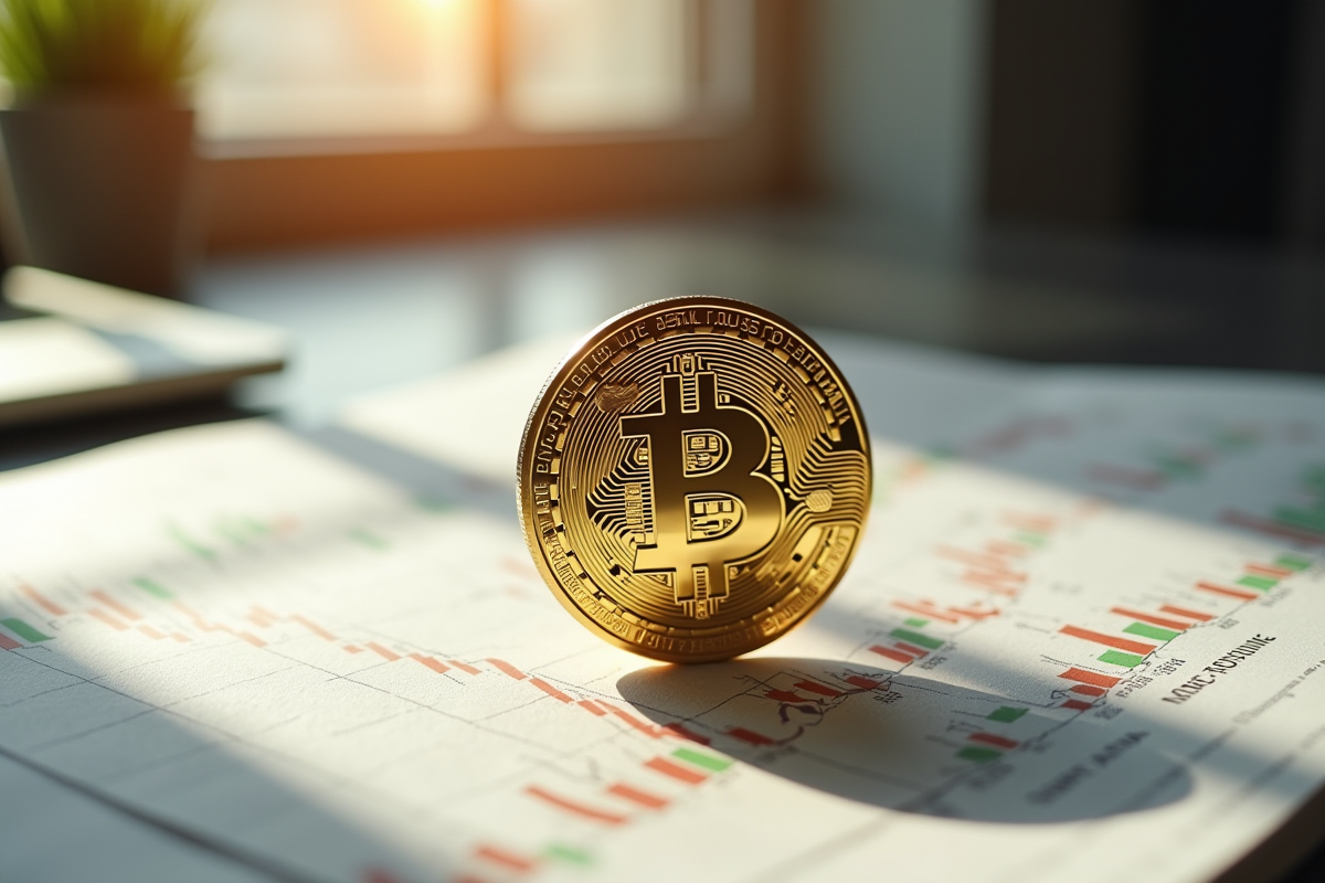 Bitcoin brillant sur une presse financière ensoleillée