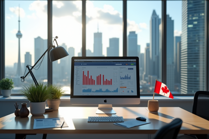 Bureau moderne au Canada avec graphique et drapeau d'érable
