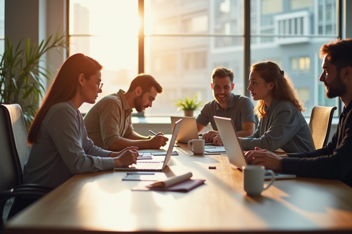 Bureau moderne lumineux avec collaborateurs travaillant
