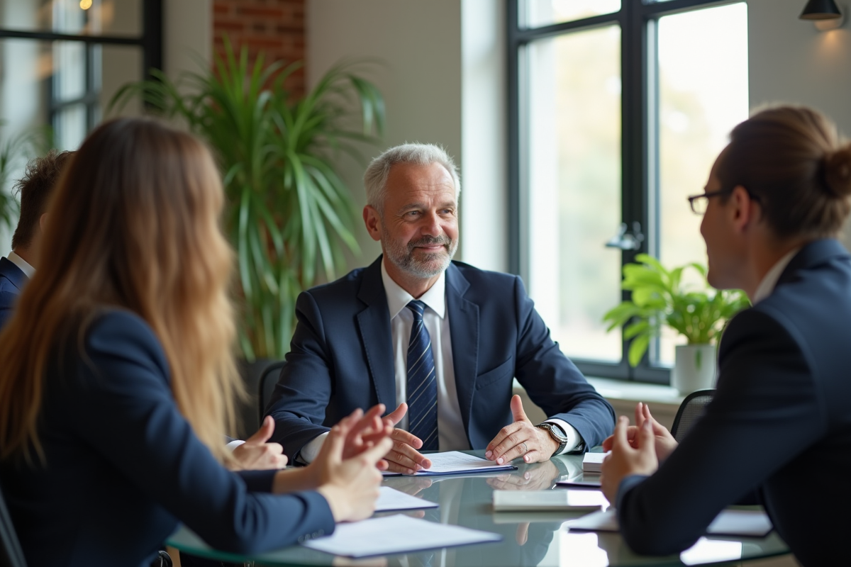 Cadre senior confiant en réunion d'affaires