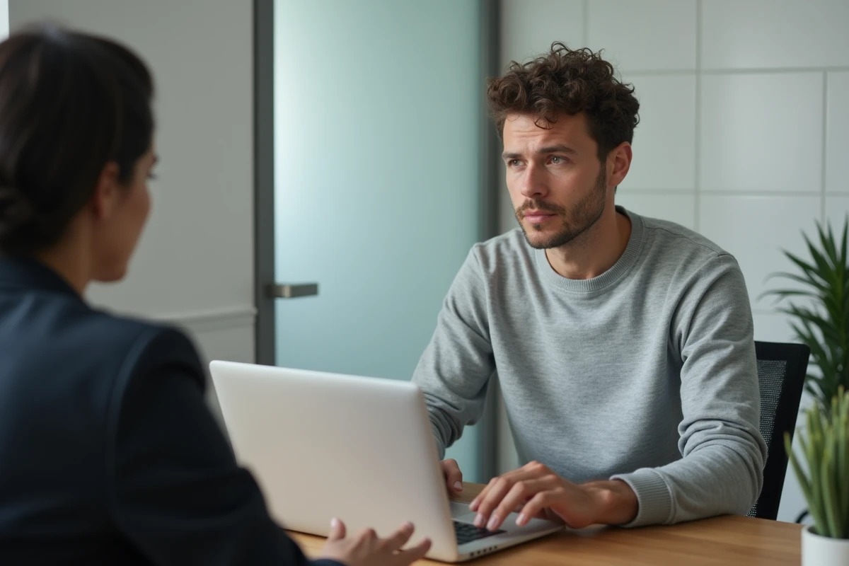 Candidat passant un test de recrutement en ligne lors d'un entretien d'embauche