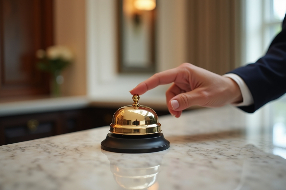 Cloche de service sur un comptoir en marbre dans un hôtel élégant