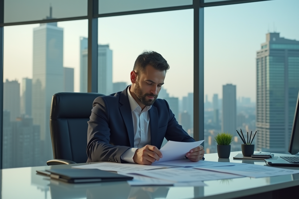 Consultant examinant des documents importants au bureau