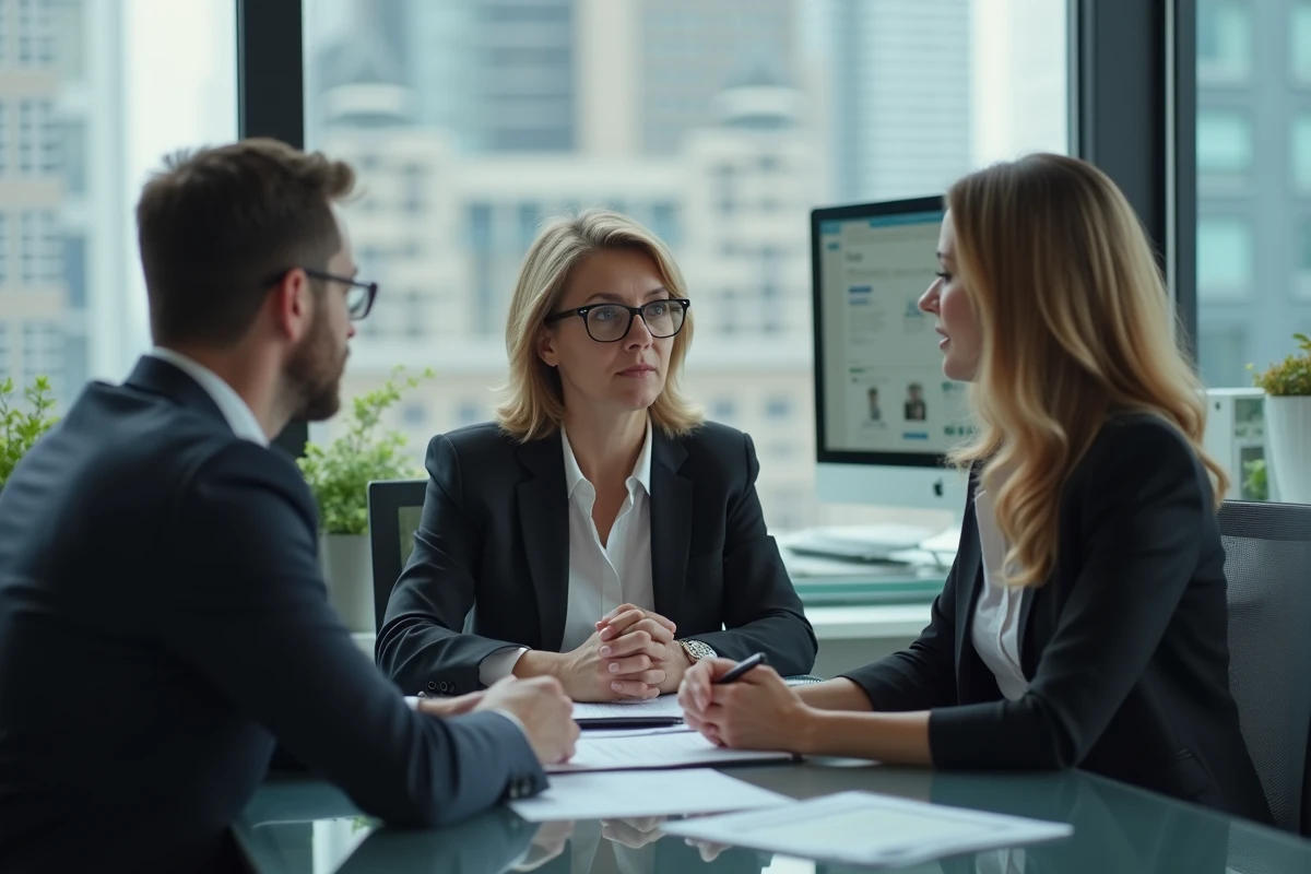 Consultante web expliquant la tarification à un client dans un bureau moderne