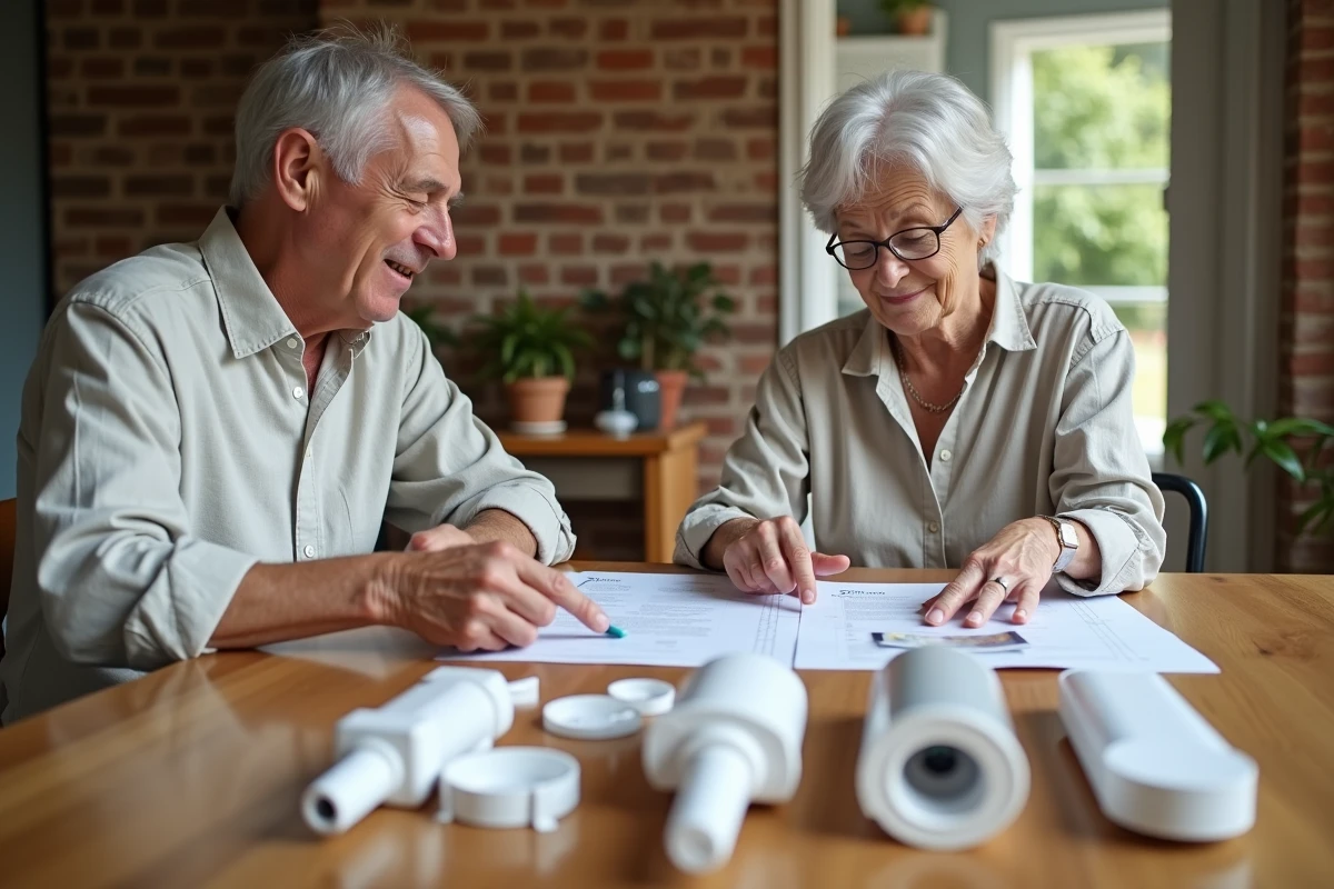 Couple d'utilisateurs analysant les composants et la documentation d'un syst&egrave;me de filtration WATERP, points de vigilance