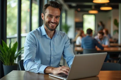 Entrepreneur fran&ccedil;ais travaillant dans un espace coworking &agrave; Chiang Mai