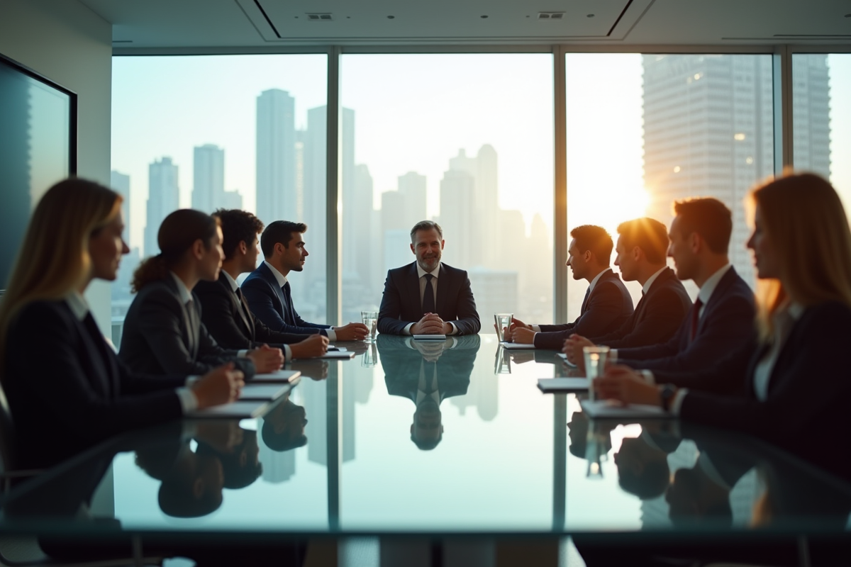 Groupe de professionnels en réunion dans un bureau moderne