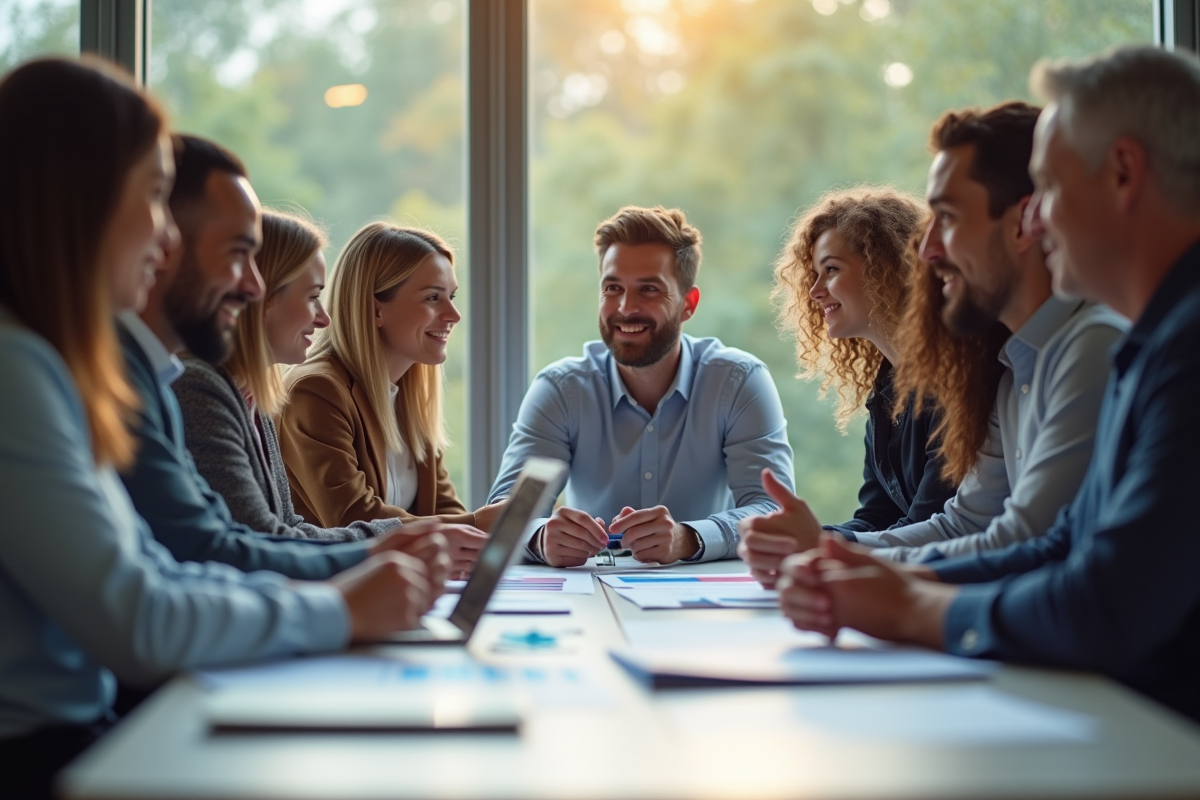 Groupe de professionnels collaborant autour d'une table de réunion
