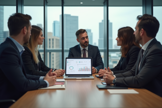 Groupe de professionnels en réunion dans un bureau moderne