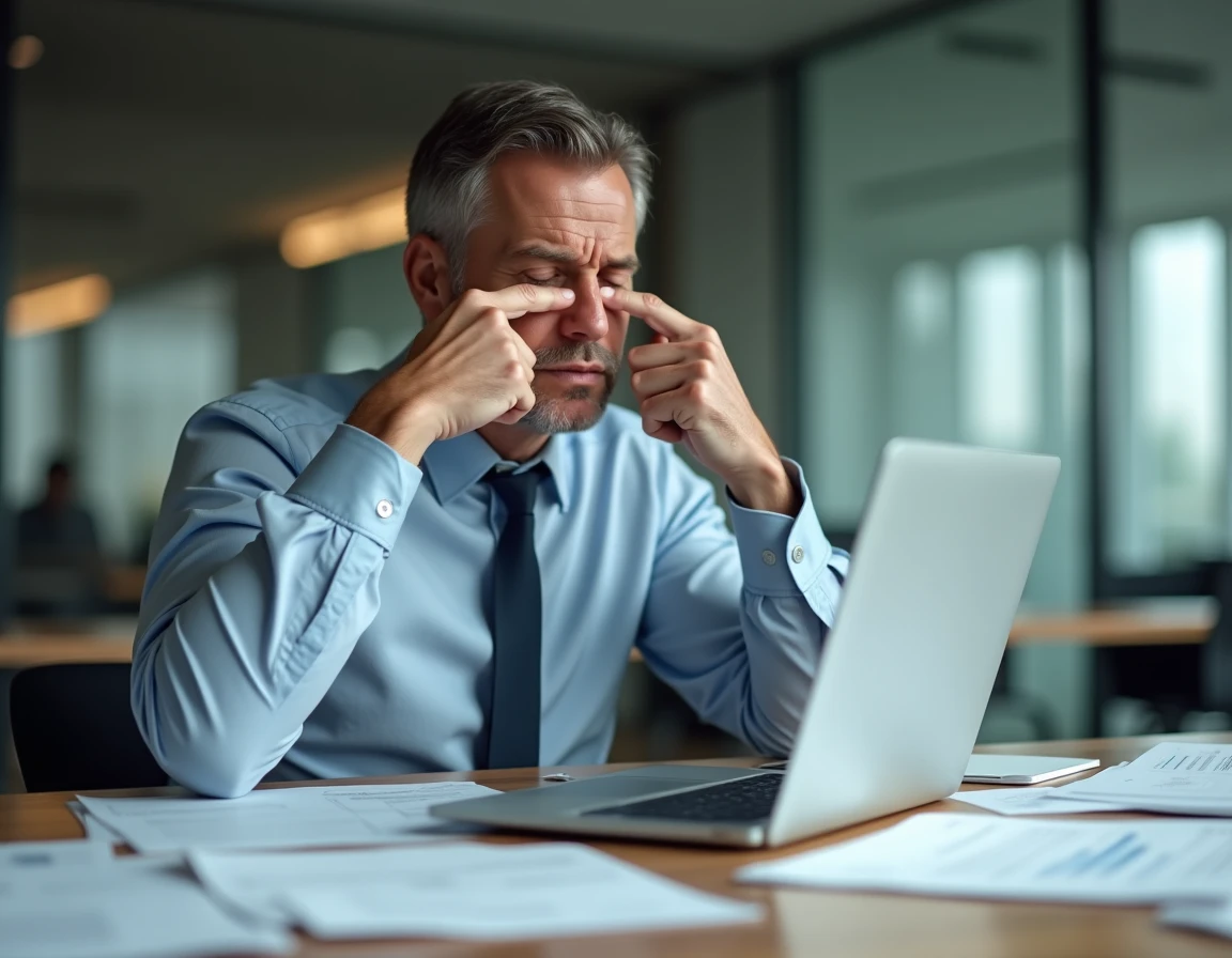 Cadre B2B frustré devant une présentation mal conçue, illustrant les erreurs qui nuisent à l'image de marque en entreprise