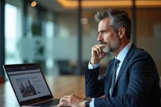 Homme executif en costume dans un bureau moderne pour article construction