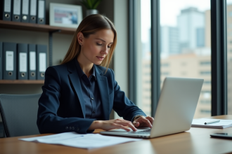 Femme d affaires en costume dans un bureau moderne