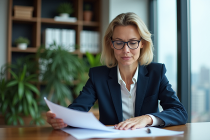 Femme d affaires en bureau moderne avec vue sur la ville