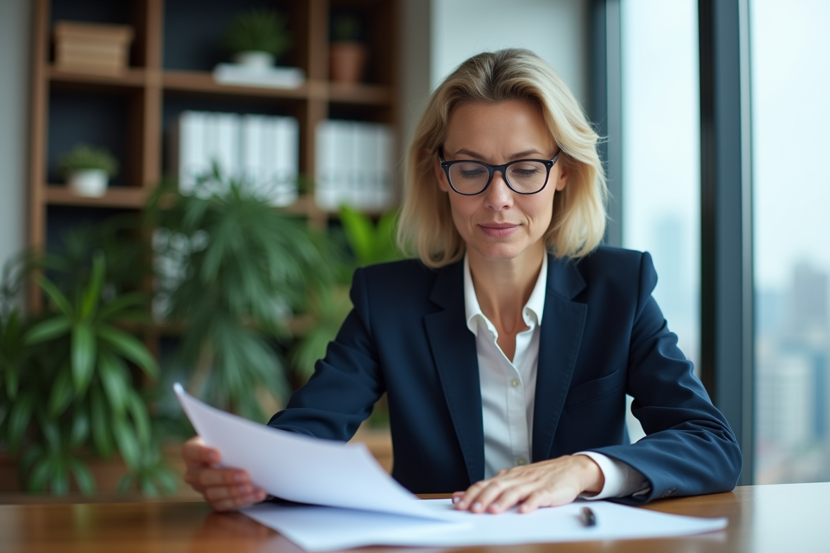 Femme d affaires en bureau moderne avec vue sur la ville