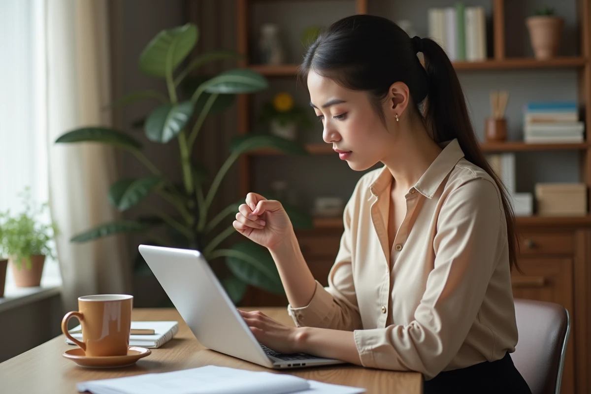 Jeune femme remplissant un formulaire sur une tablette &agrave; la maison