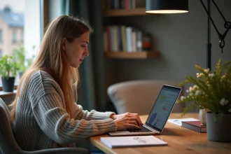 Femme travaillant sur un ordinateur dans un bureau à Grenoble