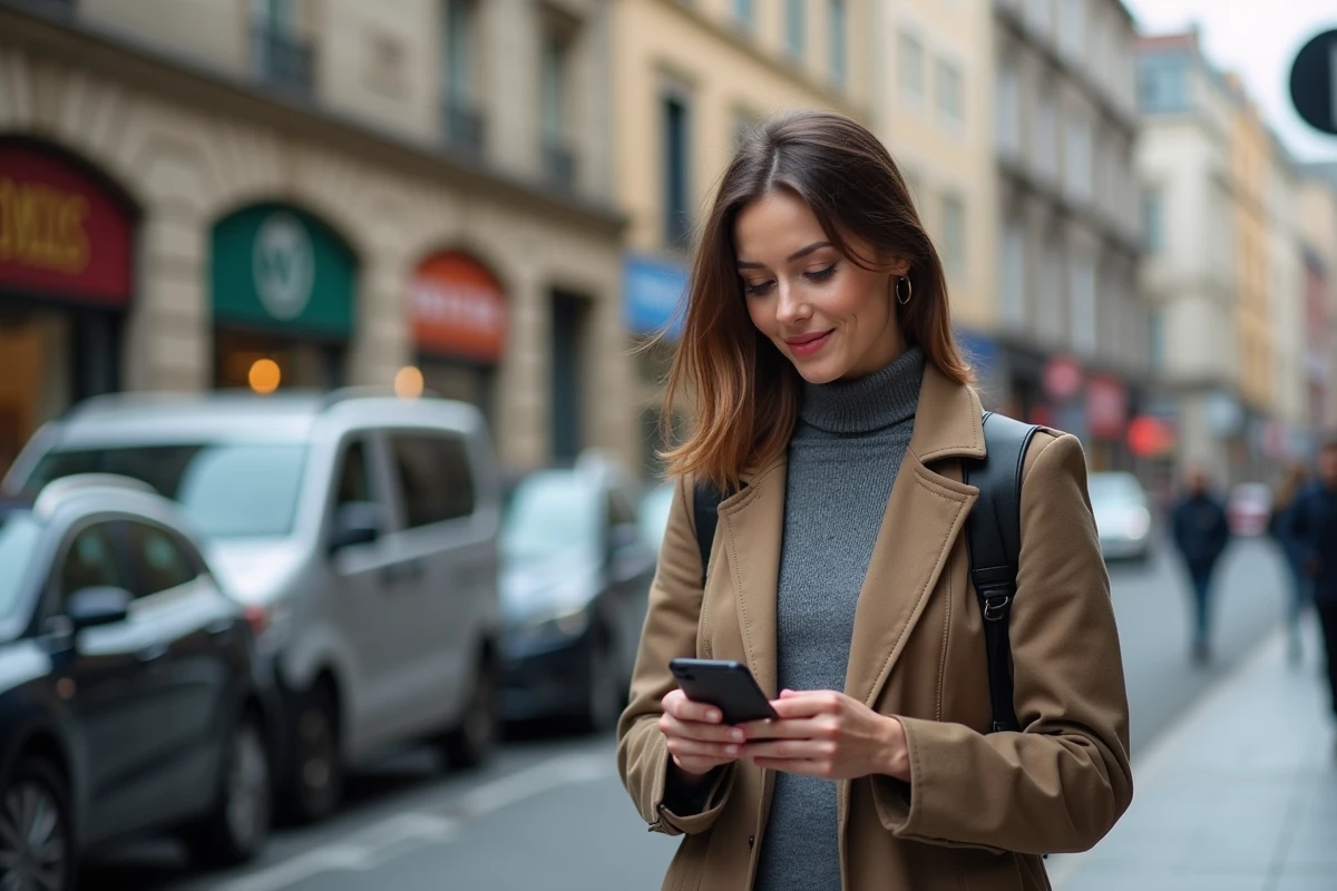 Jeune femme urbaine utilisant son smartphone dans la rue