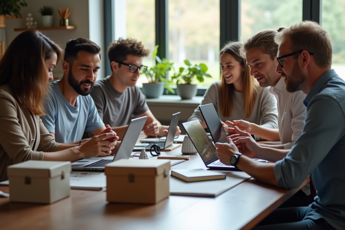 Groupe de personnes utilisant des appareils pour faire du shopping en ligne