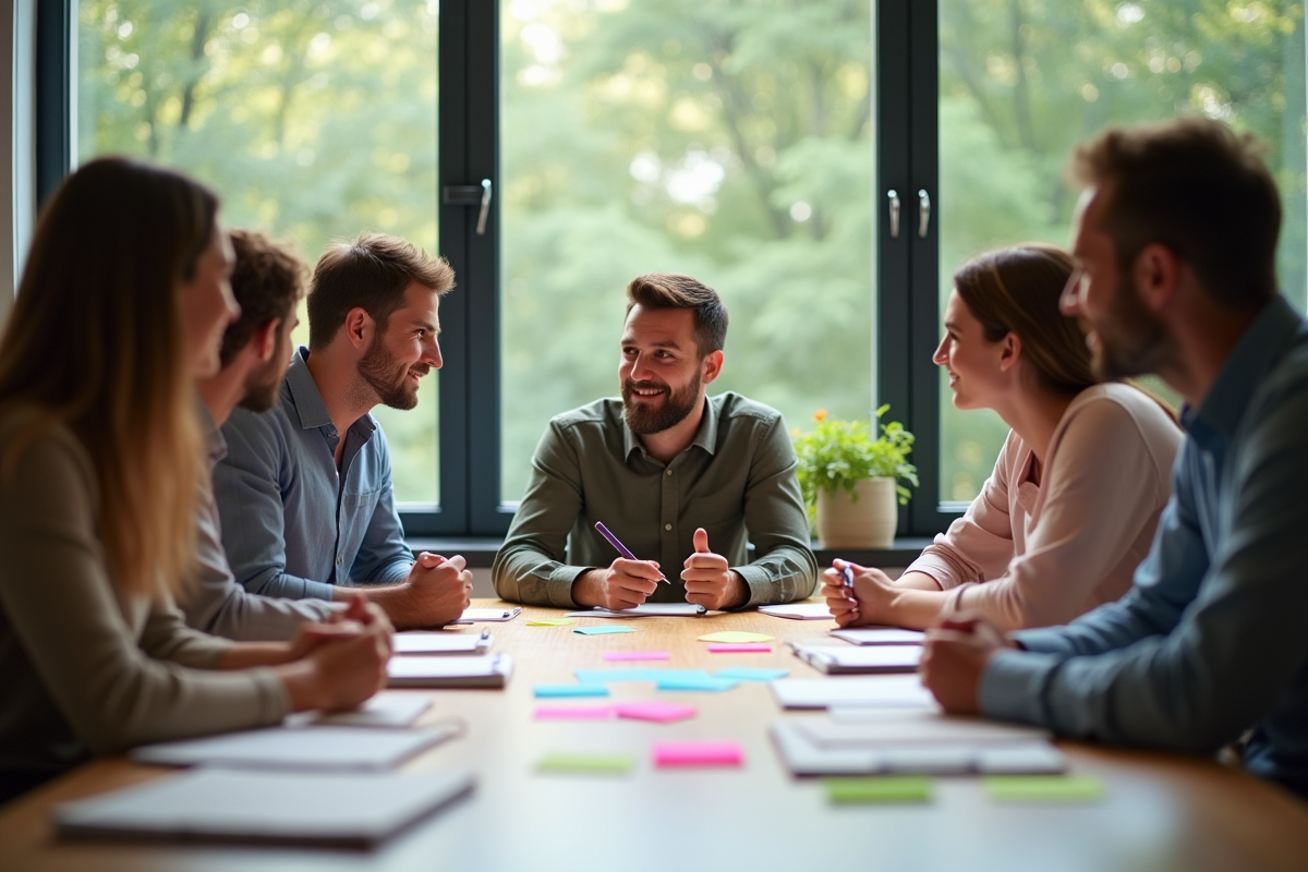 Groupe diversifié en atelier d'apprentissage interactif