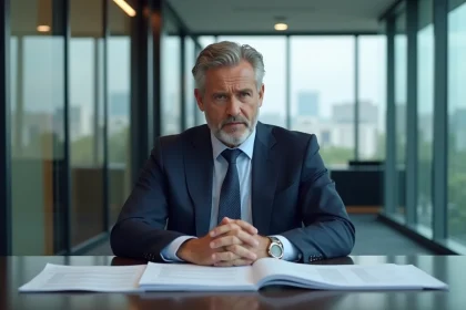 Homme d'affaires en r&eacute;union dans un bureau moderne