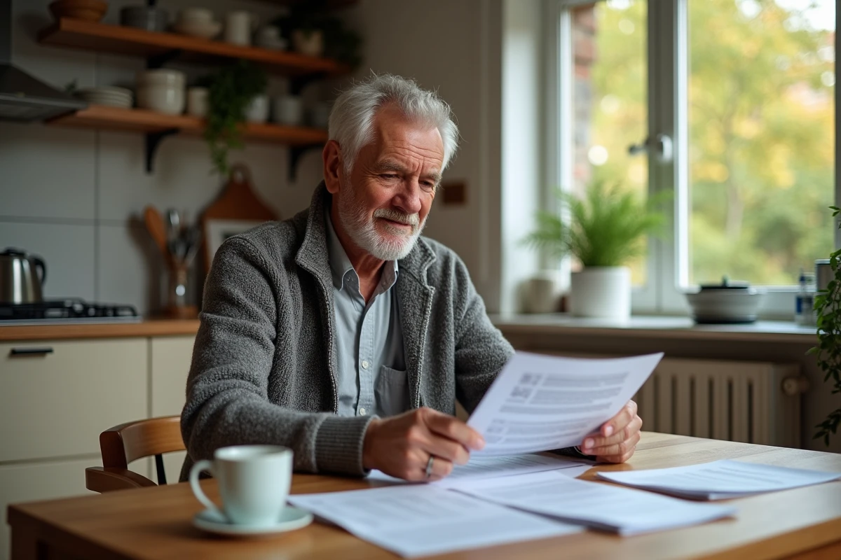 Homme &agrave; la maison examinant des documents