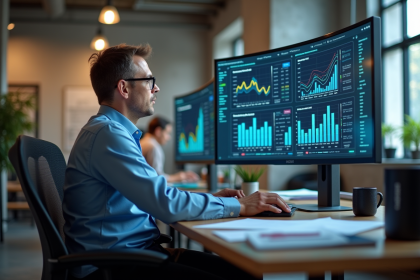 Ingénieur homme d'âge moyen analysant des graphiques de données