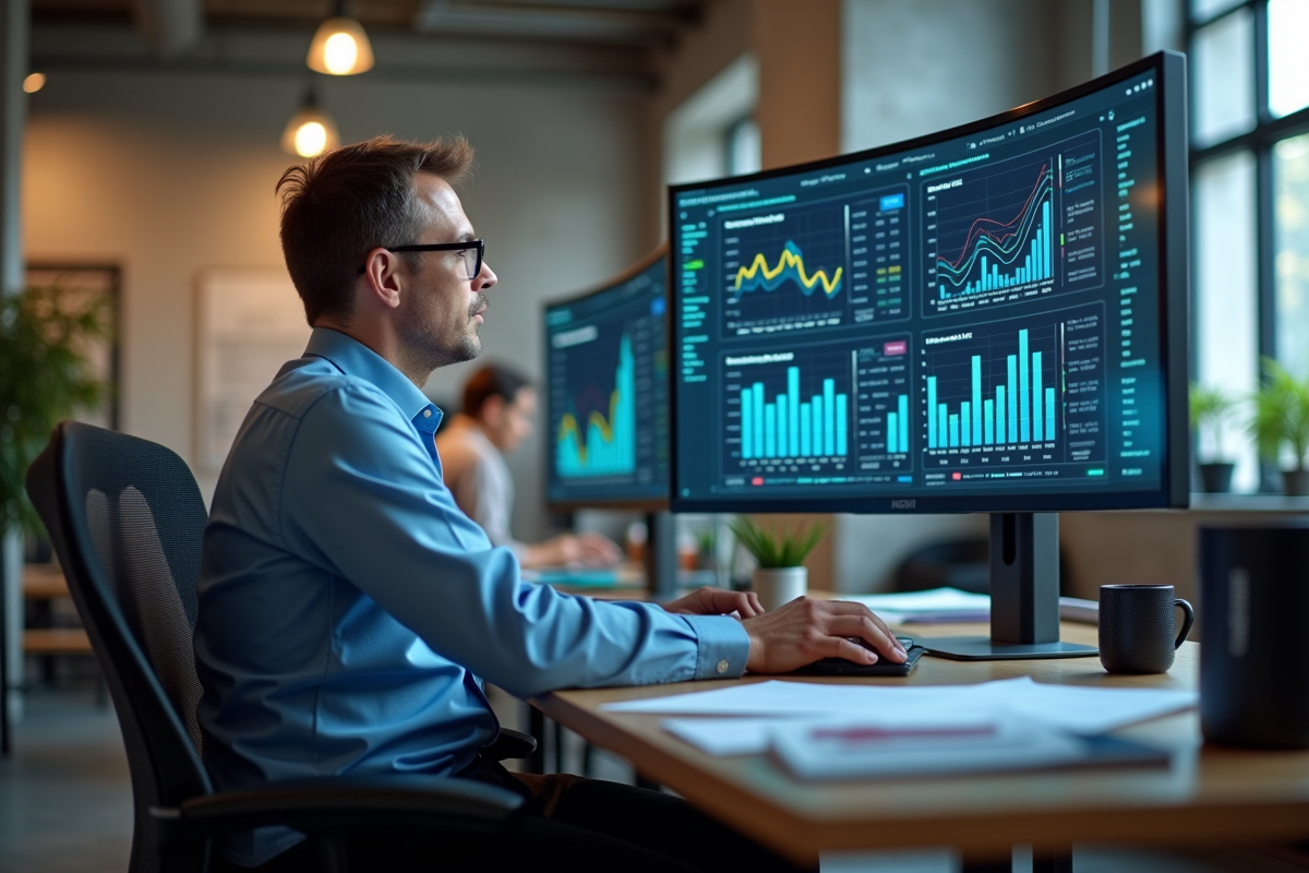 Ingénieur homme d'âge moyen analysant des graphiques de données