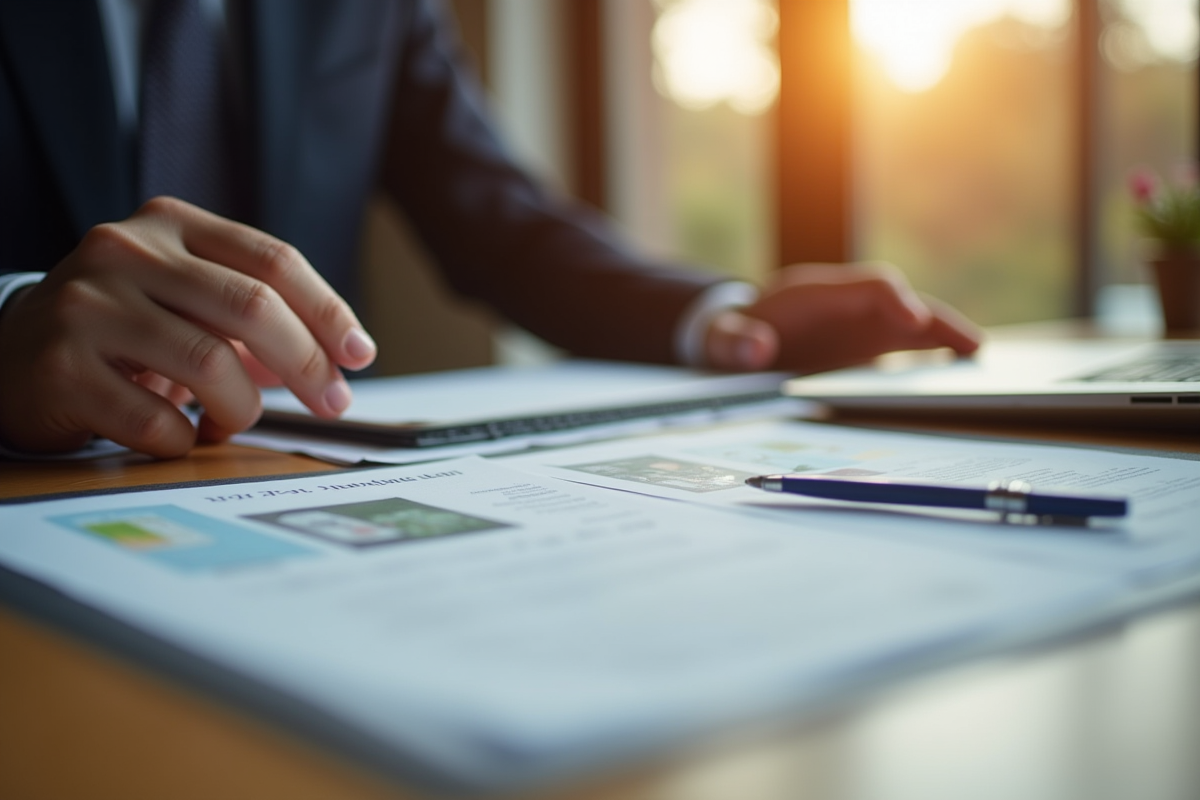 Mains reposant sur des papiers officiels et cartes d