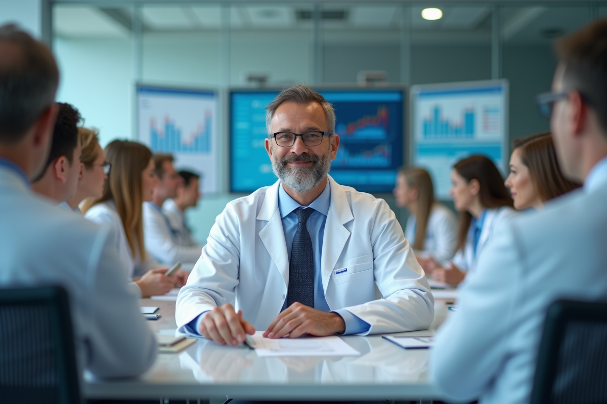 Médecin en réunion avec ses collègues dans une salle d hôpital