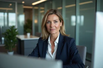 Responsable RH consultant un écran de migration de logiciel de paie vers mySilae dans un bureau moderne