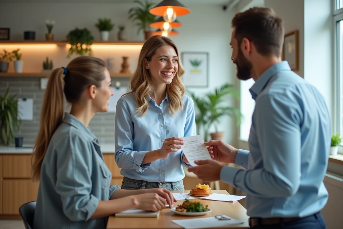 Groupe de collègues partageant un repas dans la salle de pause