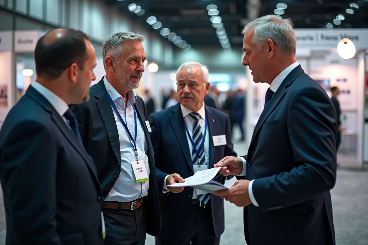Groupe de professionnels discutant lors d un salon