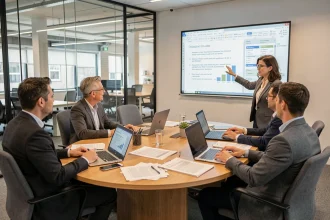 Réunion du comité d'entreprise RATP RDS avec des représentants du personnel autour d'une table de conférence moderne à Paris