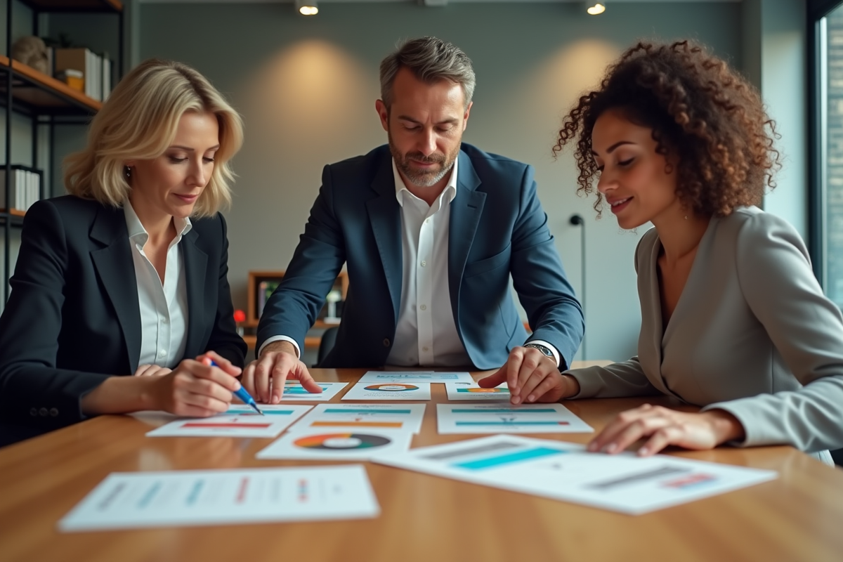 Professionnels autour d'une table examinant des cartes de decentralisation