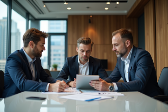 Groupe de professionnels en réunion dans un bureau moderne