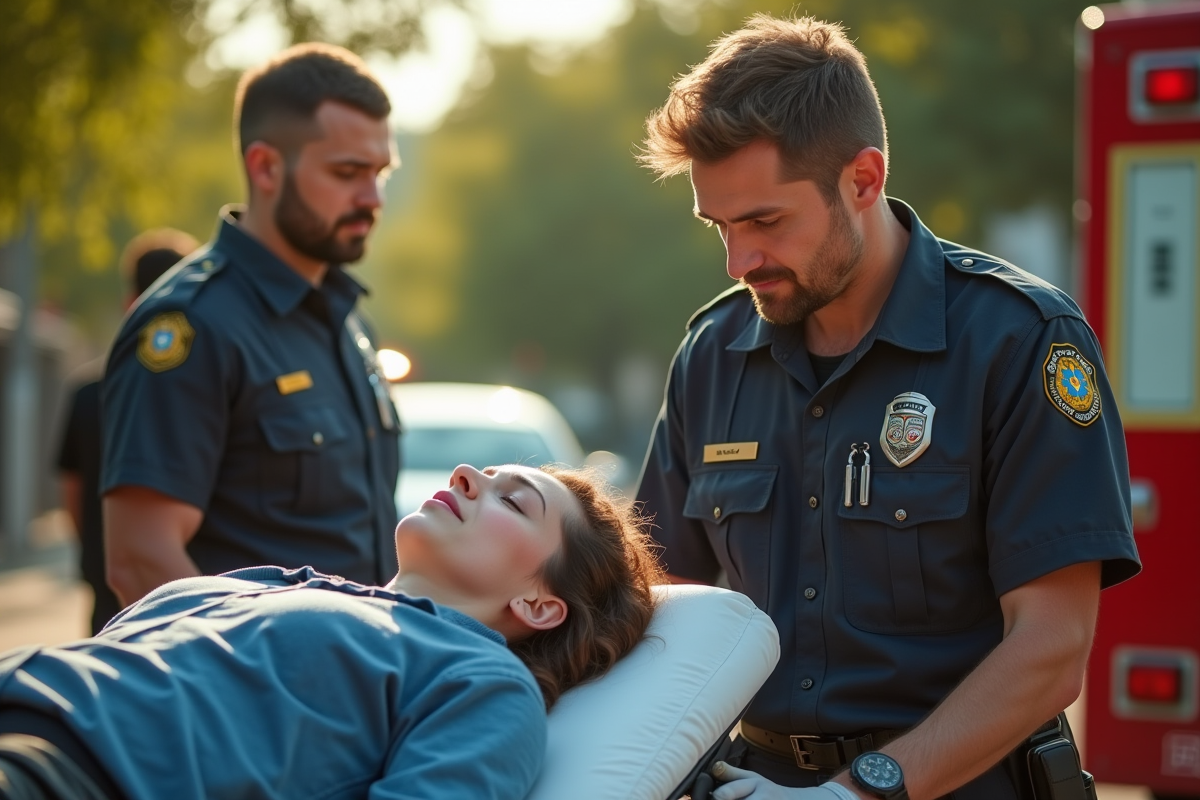Secours paramédical évaluant un patient à l