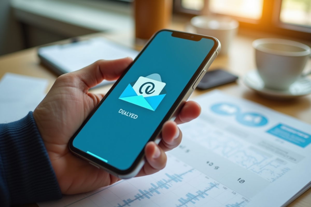 Zoom sur un smartphone affichant un email en attente d