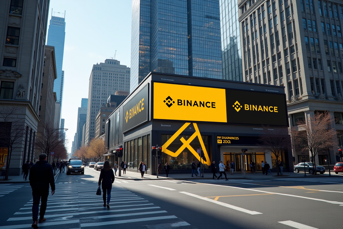 Paysage urbain canadien avec panneau Binance barré en journée